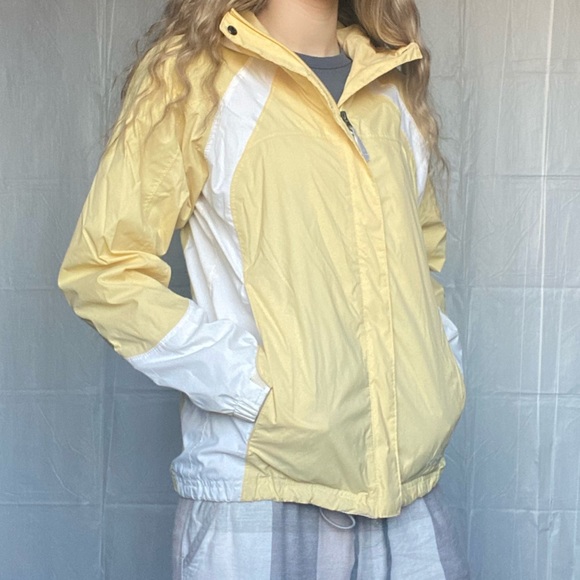 Columbia Omni-Tech Small Waterproof Hooded Yellow & White Zip Up Jacket Coat - Picture 15 of 16